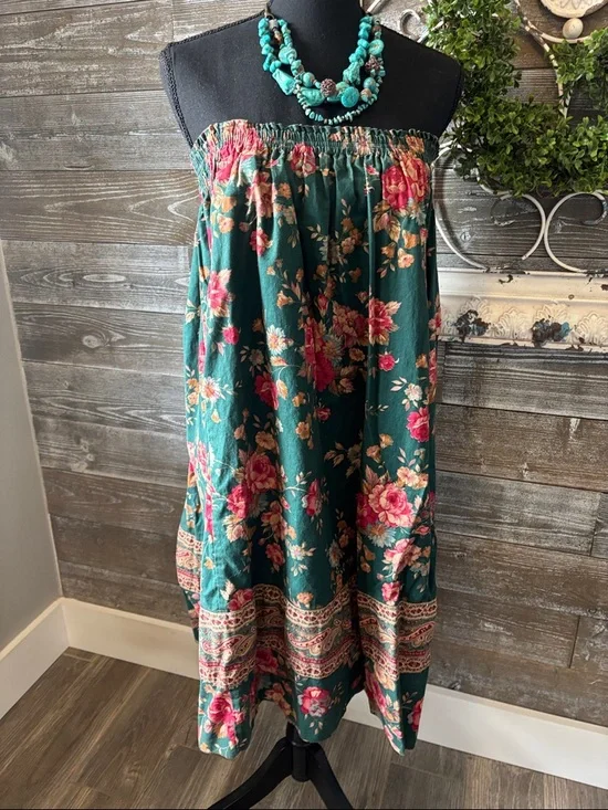 Vera Bradley Vintage (Size S/M/L) Teal Maxi Skirt with Pink Rose Print - Picture 8 of 9